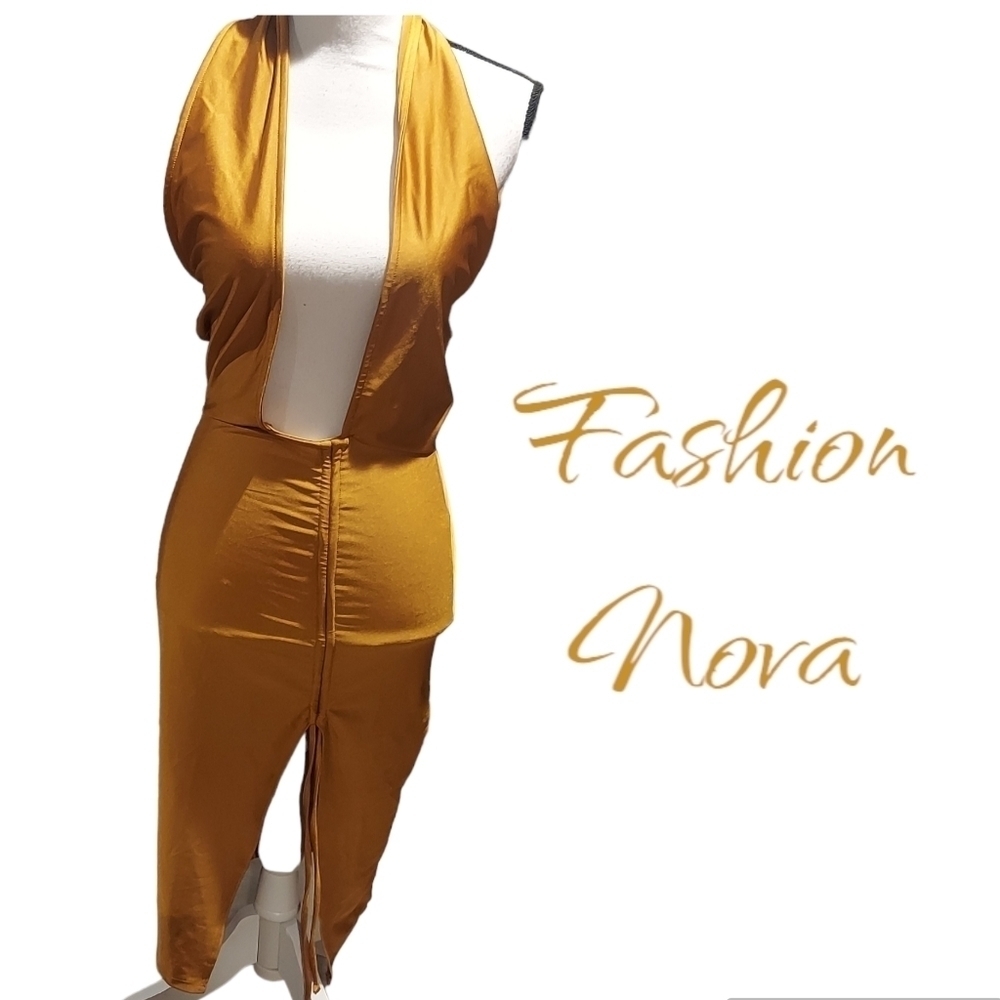 Fashion Nova dress gold new with tags womens size medium
